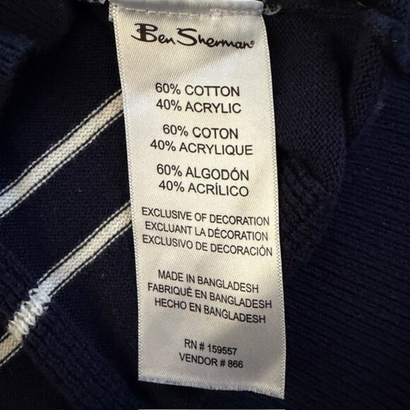 BEN SHERMAN Navy Blue and White Striped Short Sleeve Polo Sweater Small - Picture 11 of 11